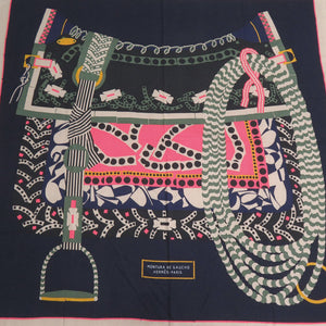 新品同様 エルメス カレジェアン ガウチョの飾り鞍 カシミヤ シルク マルチカラー スカーフ 0226【中古】HERMES