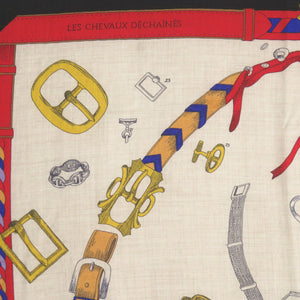 新品同様 エルメス カレジェアン カレ140 シュヴォー デシェネ カシミヤ シルク マルチカラー スカーフ 0227【中古】HERMES