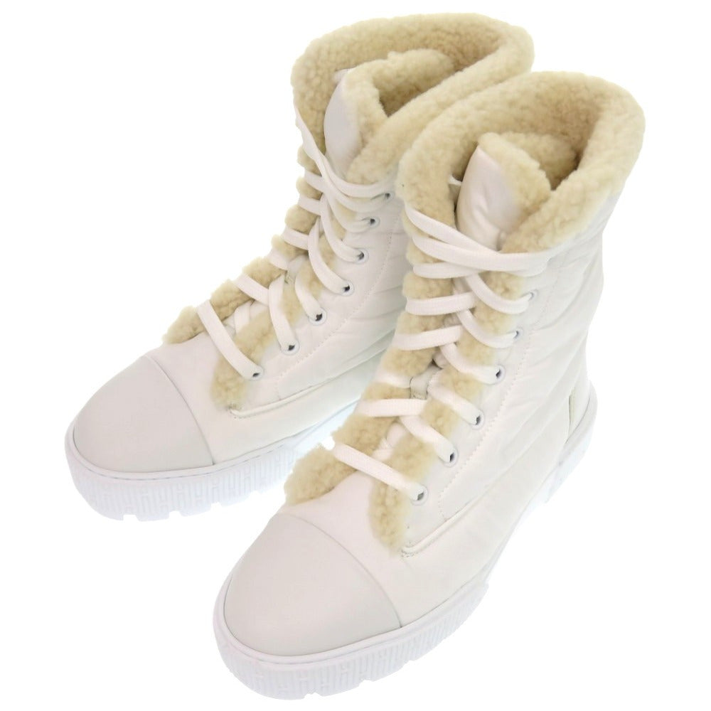 新品同様 エルメス アンクル フレッシュ ショートブーツ 242071Z カーフ パラシュートファブリック ブラン 白 ブーツ 0231【中古】HERMES