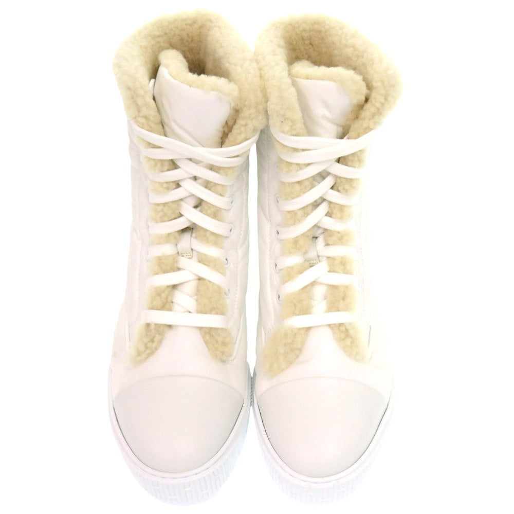 新品同様 エルメス アンクル フレッシュ ショートブーツ 242071Z カーフ パラシュートファブリック ブラン 白 ブーツ 0231【中古】HERMES