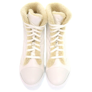 新品同様 エルメス アンクル フレッシュ ショートブーツ 242071Z カーフ パラシュートファブリック ブラン 白 ブーツ 0231【中古】HERMES