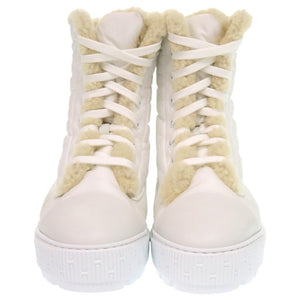 新品同様 エルメス アンクル フレッシュ ショートブーツ 242071Z カーフ パラシュートファブリック ブラン 白 ブーツ 0231【中古】HERMES