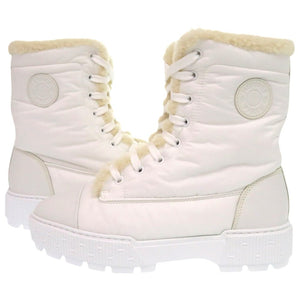 新品同様 エルメス アンクル フレッシュ ショートブーツ 242071Z カーフ パラシュートファブリック ブラン 白 ブーツ 0231【中古】HERMES