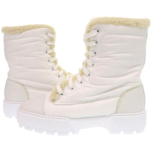 新品同様 エルメス アンクル フレッシュ ショートブーツ 242071Z カーフ パラシュートファブリック ブラン 白 ブーツ 0231【中古】HERMES