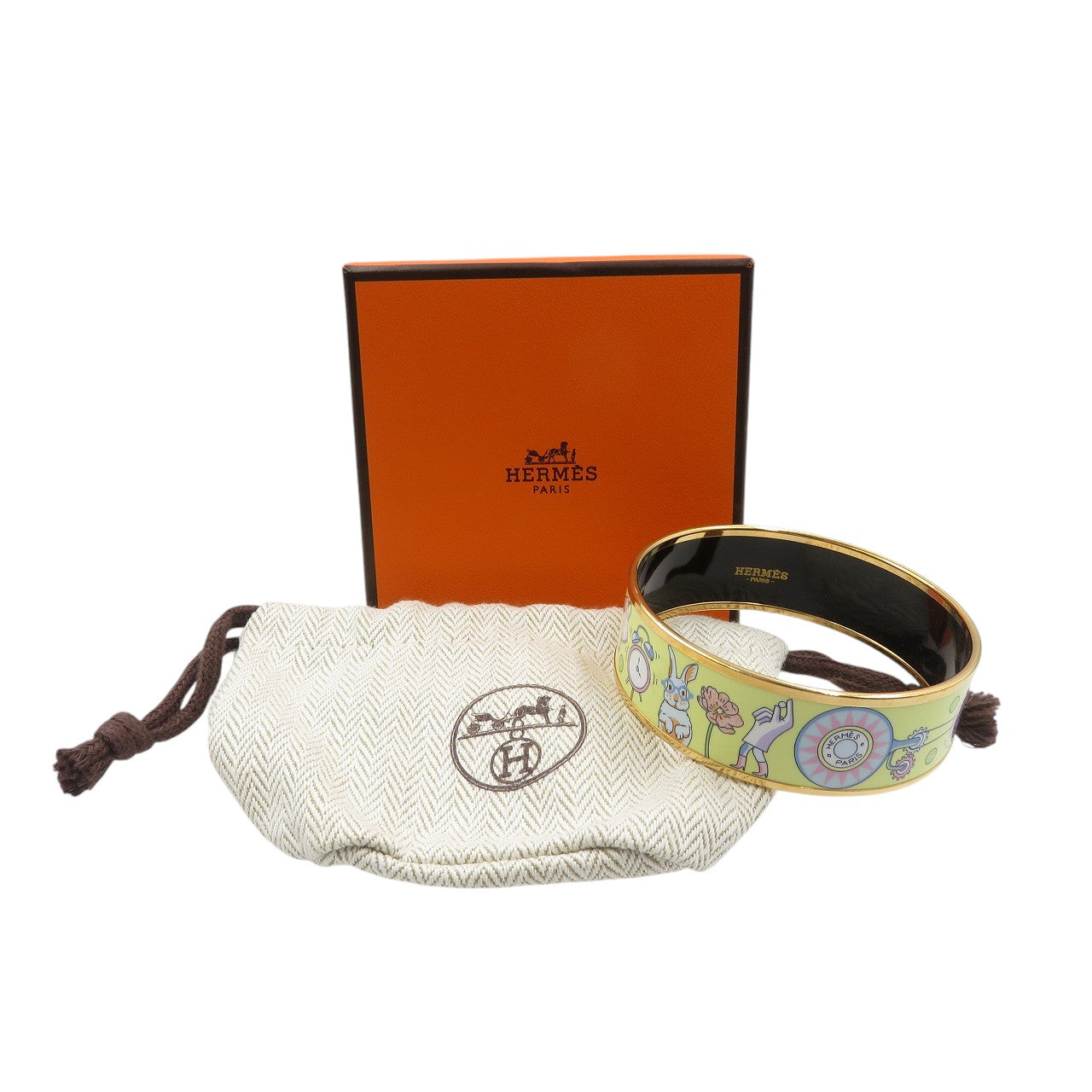 美品 エルメス エマイユGM ブレスレット Tea for Two 七宝焼き メタル イエロー バングル 0242【中古】HERMES