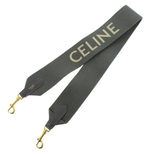 新品同様 セリーヌ ジャガード キャンバス レザー ジャカード グレー ゴールド金具 ショルダーストラップ 0255【中古】CELINE