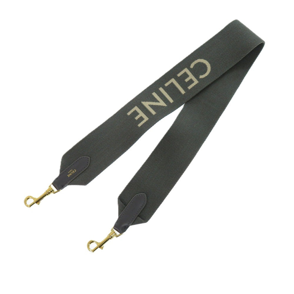 新品同様 セリーヌ ジャガード キャンバス レザー ジャカード グレー ゴールド金具 ショルダーストラップ 0255【中古】CELINE