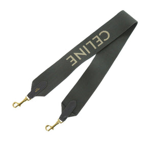 新品同様 セリーヌ ジャガード キャンバス レザー ジャカード グレー ゴールド金具 ショルダーストラップ 0255【中古】CELINE