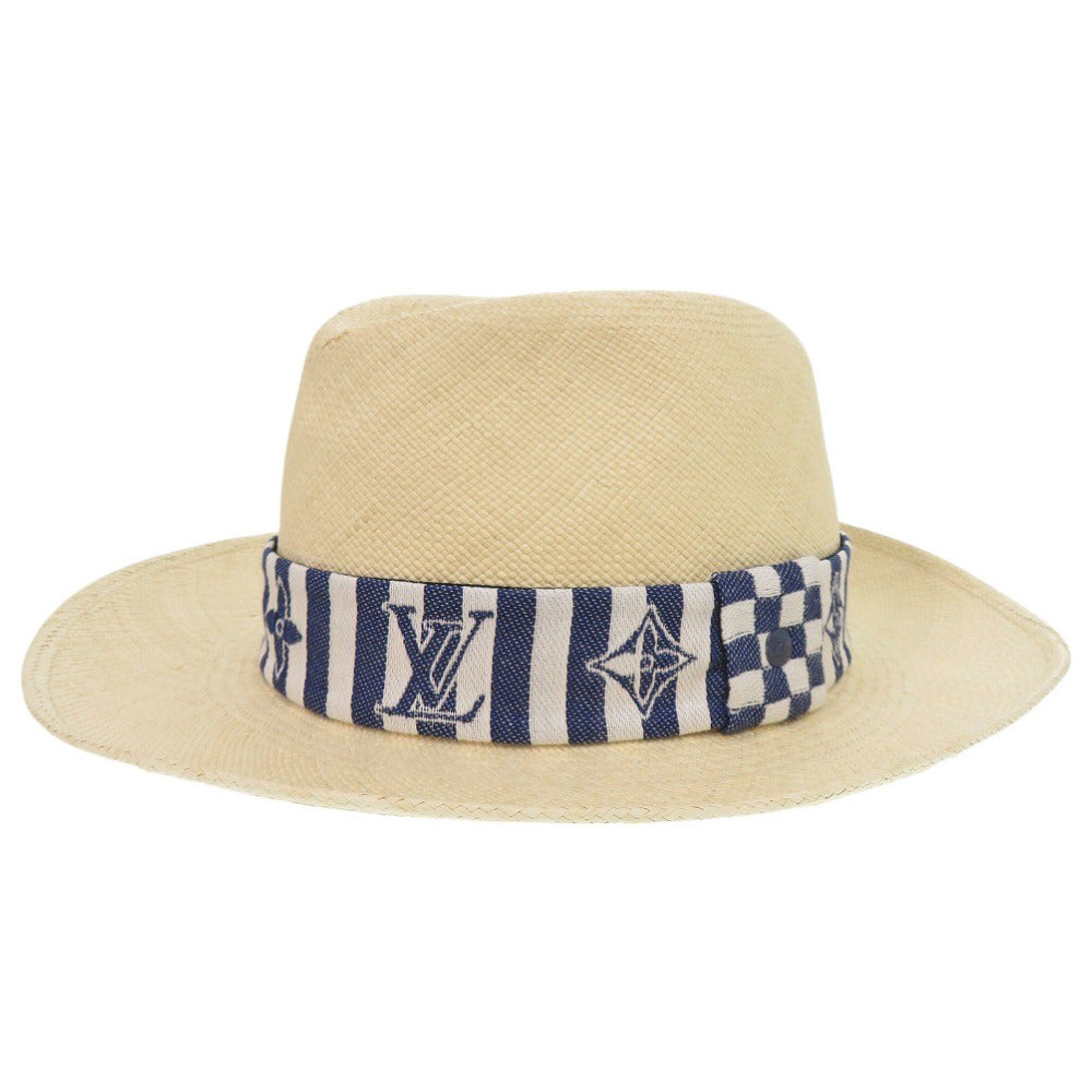 ルイ ヴィトン シャポー パイユ グラフィカルハット M7103L 麦わら帽子 ストロー ベージュ ブルー LV 0261【中古】LOUIS VUITTON
