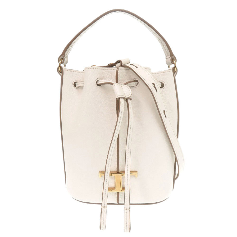 新品同様 トッズ Tタイムレス レザー ホワイト 2WAY ハンドバッグ ショルダーバッグ 白 0275【中古】TOD’S