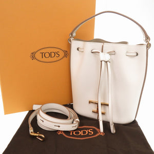 新品同様 トッズ Tタイムレス レザー ホワイト 2WAY ハンドバッグ ショルダーバッグ 白 0275【中古】TOD’S