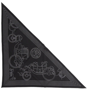 未使用品 エルメス トライアングル ペルフォレ エクスリブリス シルク ブラック スカーフ 黒 0297【中古】HERMES