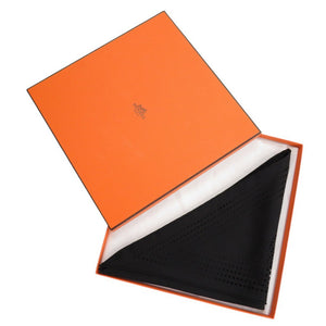 未使用品 エルメス トライアングル ペルフォレ エクスリブリス シルク ブラック スカーフ 黒 0297【中古】HERMES