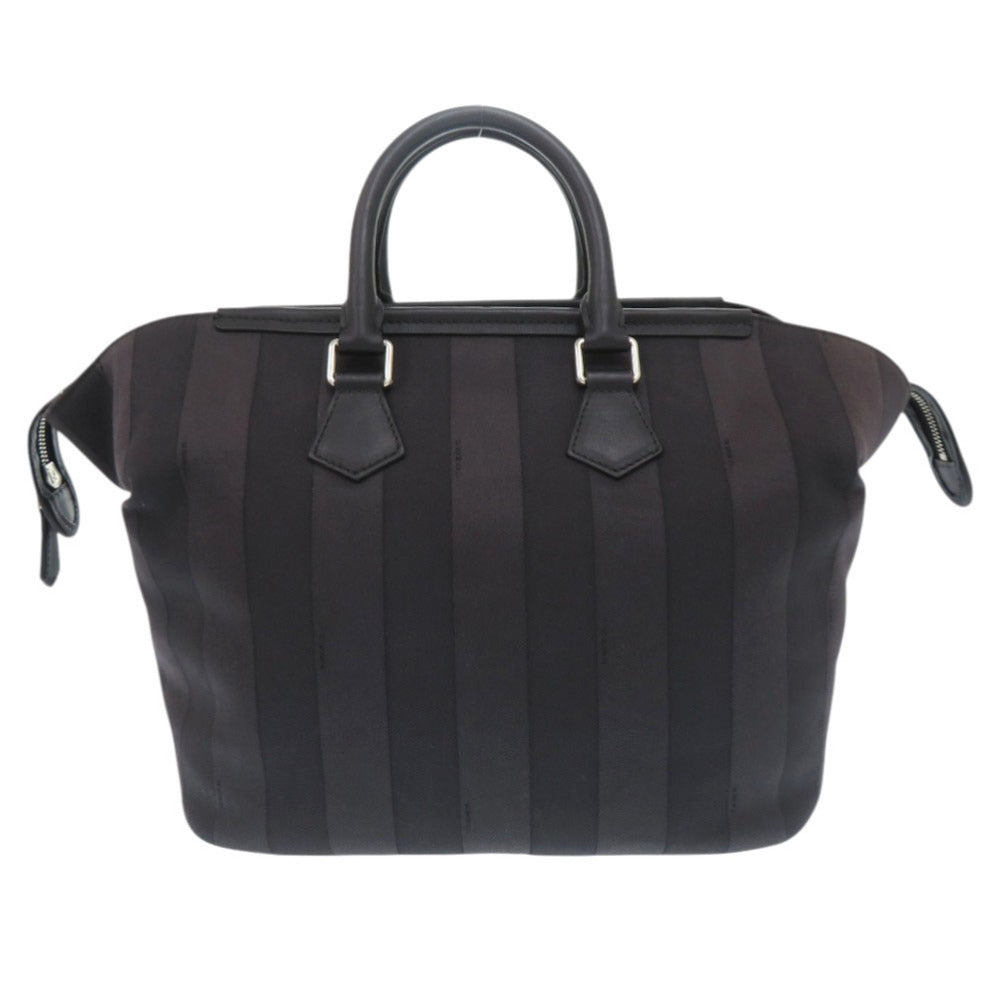 美品 フェンディ マザーズバッグ キャンバス レザー ブラック 2WAY ハンドバッグ ショルダーバッグ 黒 0315【中古】FENDI