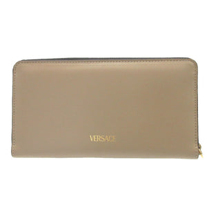 新品同様 ヴェルサーチ メデューサ レザー ベージュ ラウンドファスナー長財布 財布 0316【中古】VERSACE