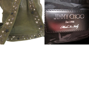 ジミーチュウ フィッツロイ スタースタッズ リュック デイパック バックパック 大容量 A4収納 レザー アーミー シルバー 0317【中古】JIMMY CHOO