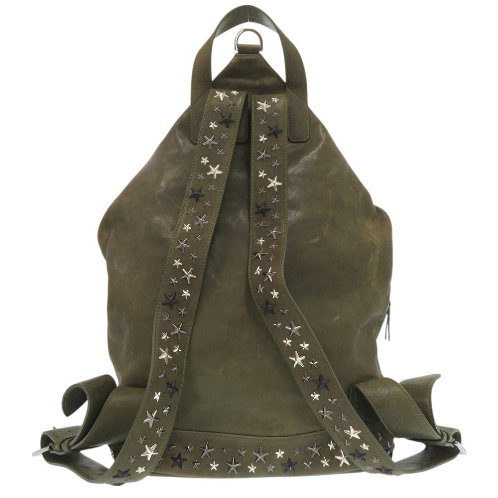 ジミーチュウ フィッツロイ スタースタッズ リュック デイパック バックパック 大容量 A4収納 レザー アーミー シルバー 0317【中古】JIMMY CHOO