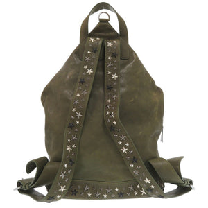 ジミーチュウ フィッツロイ スタースタッズ リュック デイパック バックパック 大容量 A4収納 レザー アーミー シルバー 0317【中古】JIMMY CHOO