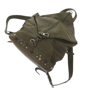 ジミーチュウ フィッツロイ スタースタッズ リュック デイパック バックパック 大容量 A4収納 レザー アーミー シルバー 0317【中古】JIMMY CHOO