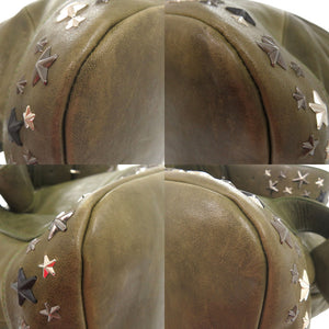 ジミーチュウ フィッツロイ スタースタッズ リュック デイパック バックパック 大容量 A4収納 レザー アーミー シルバー 0317【中古】JIMMY CHOO