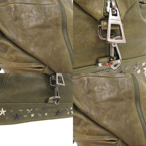 ジミーチュウ フィッツロイ スタースタッズ リュック デイパック バックパック 大容量 A4収納 レザー アーミー シルバー 0317【中古】JIMMY CHOO