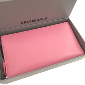 未使用 バレンシアガ 664041 エッセンシャルレザー ピンク ラウンドファスナー長財布 財布 0330【中古】BALENCIAGA