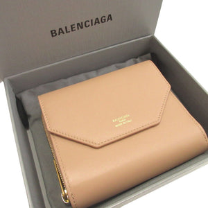 未使用 バレンシアガ ENVELOPE 753762 レザー ベージュ コンパクトウォレット 2つ折り財布 財布 0331【中古】BALENCIAGA