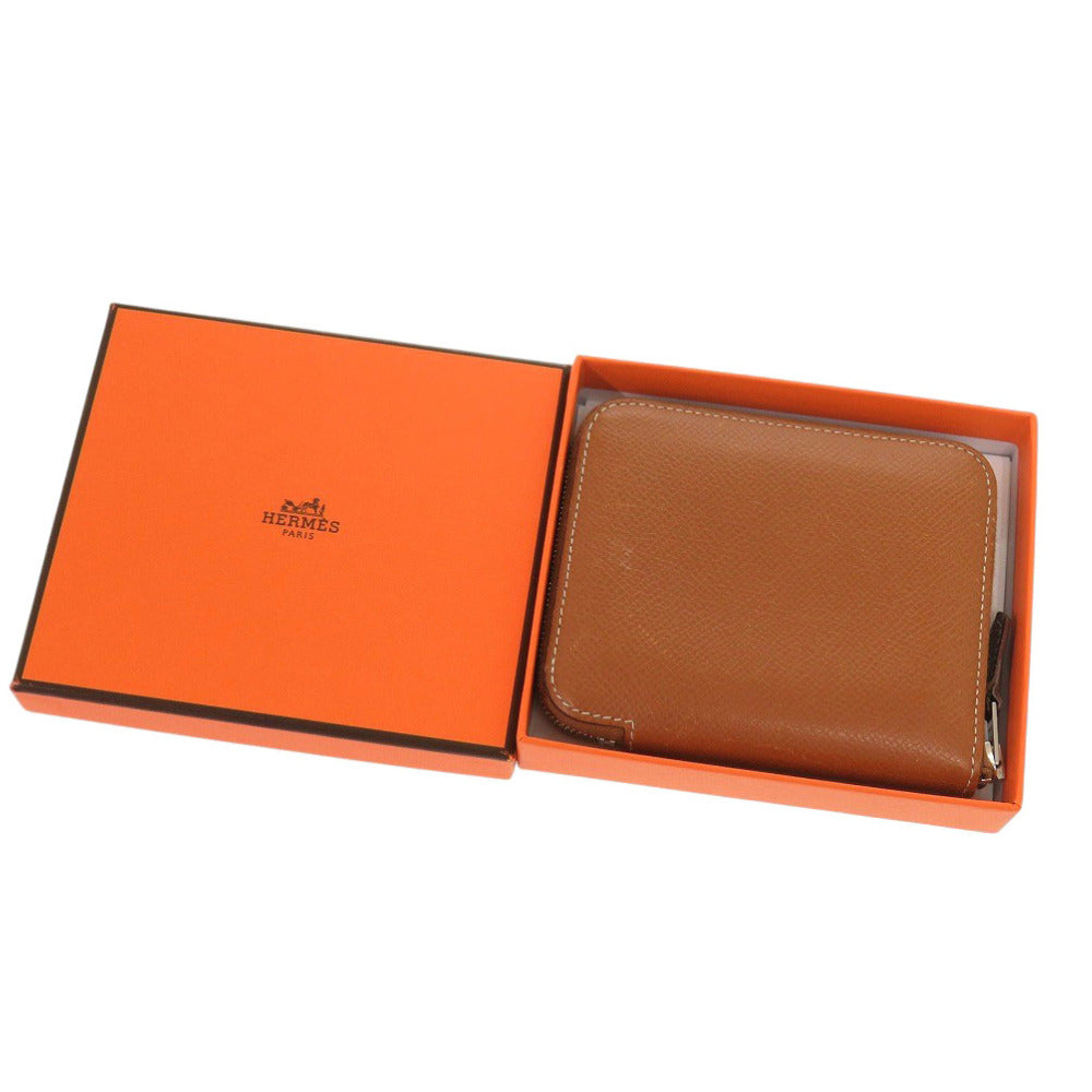 エルメス アザップ シルクイン コンパクト ヴォーエプソン ゴールド Z刻印(2022年製) コインケース ブラウン 0335【中古】HERMES
