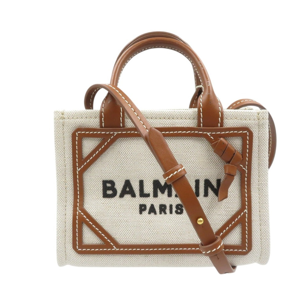 美品 バルマン B-Army ショッピングバッグ ミニ キャンバス カーフ ベージュ ブラウン ショルダーバッグ 0351【中古】BALMAIN