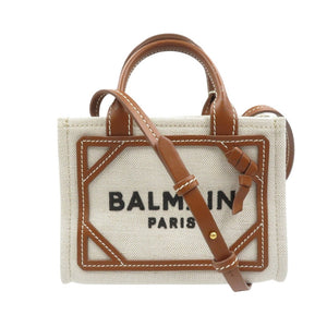 美品 バルマン B-Army ショッピングバッグ ミニ キャンバス カーフ ベージュ ブラウン ショルダーバッグ 0351【中古】BALMAIN