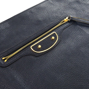 美品 バレンシアガ メタルエッジ　ゴートスキン レザー ゴートスキン ネイビー 0359 紺 クラッチバッグ【中古】BALENCIAGA