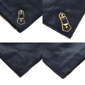 美品 バレンシアガ メタルエッジ　ゴートスキン レザー ゴートスキン ネイビー 0359 紺 クラッチバッグ【中古】BALENCIAGA