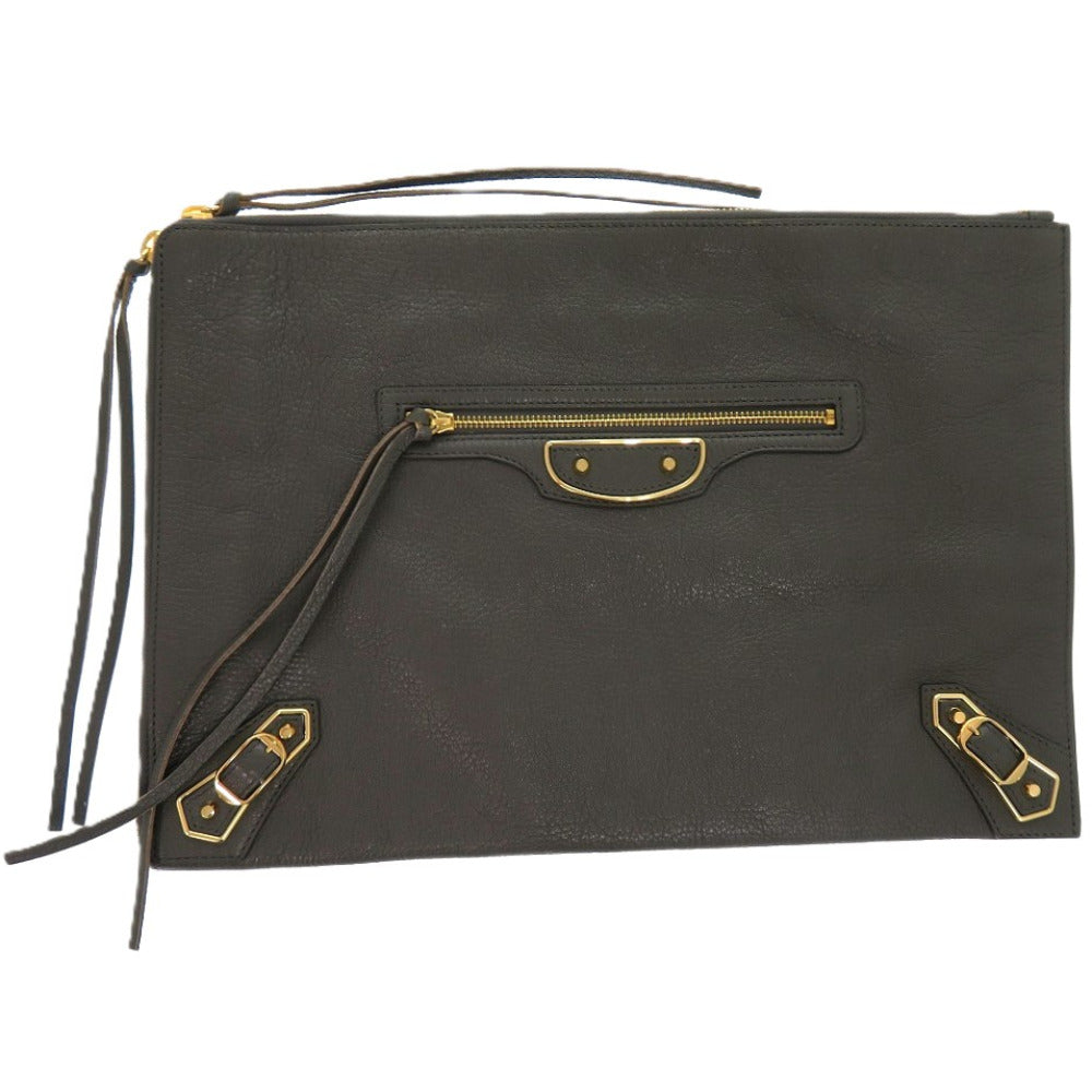 美品 バレンシアガ
 メタルエッジ　ゴートスキン クラッチバッグ
 レザー/ゴートスキン グレー 0360
【中古】BALENCIAGA レディース