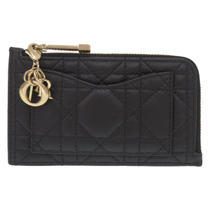 美品 クリスチャンディオール Lady Dior Cosmos ジップ カードホルダー S0965ONMJ ラムスキン ブラック カードケース 黒 0365【中古】Christian Dior