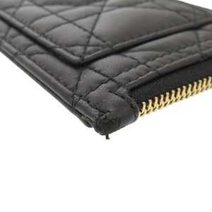 美品 クリスチャンディオール Lady Dior Cosmos ジップ カードホルダー S0965ONMJ ラムスキン ブラック カードケース 黒 0365【中古】Christian Dior