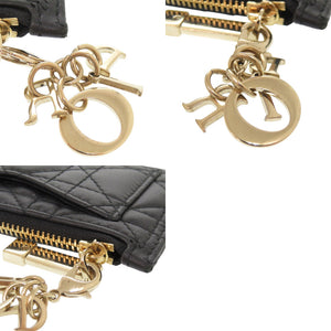 美品 クリスチャンディオール Lady Dior Cosmos ジップ カードホルダー S0965ONMJ ラムスキン ブラック カードケース 黒 0365【中古】Christian Dior