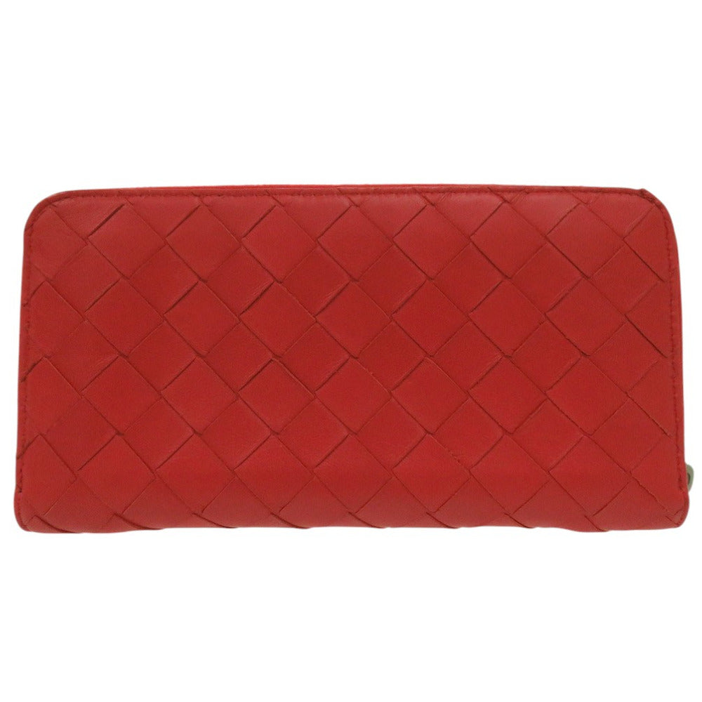 新品同様 ボッテガヴェネタ イントレチャート 長財布 ロングウォレット ラウンドファスナー バイカラー 577775 レザー レッド 0368【中古】BOTTEGAVENETA