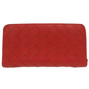 新品同様 ボッテガヴェネタ イントレチャート 長財布 ロングウォレット ラウンドファスナー バイカラー 577775 レザー レッド 0368【中古】BOTTEGAVENETA