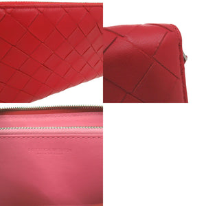 新品同様 ボッテガヴェネタ イントレチャート 長財布 ロングウォレット ラウンドファスナー バイカラー 577775 レザー レッド 0368【中古】BOTTEGAVENETA