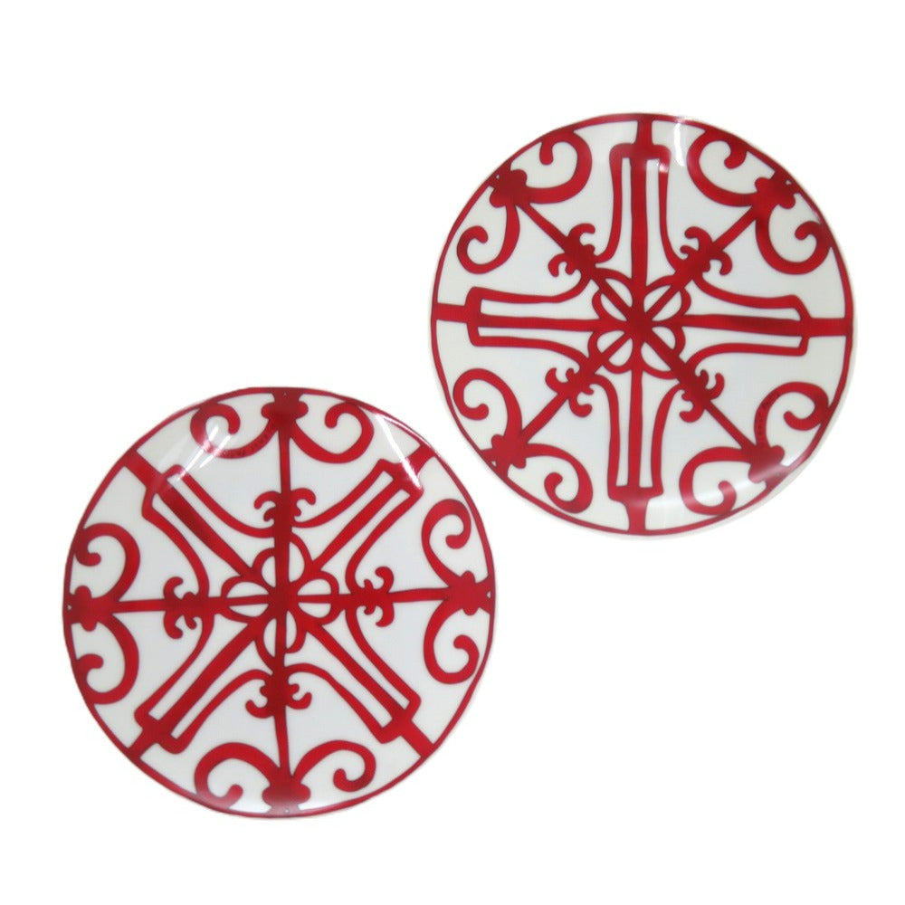 未使用品 エルメス 2点セット ガダルキヴィール No6  レッド 17cm 食器 陶器 プレート 0377【中古】HERMES