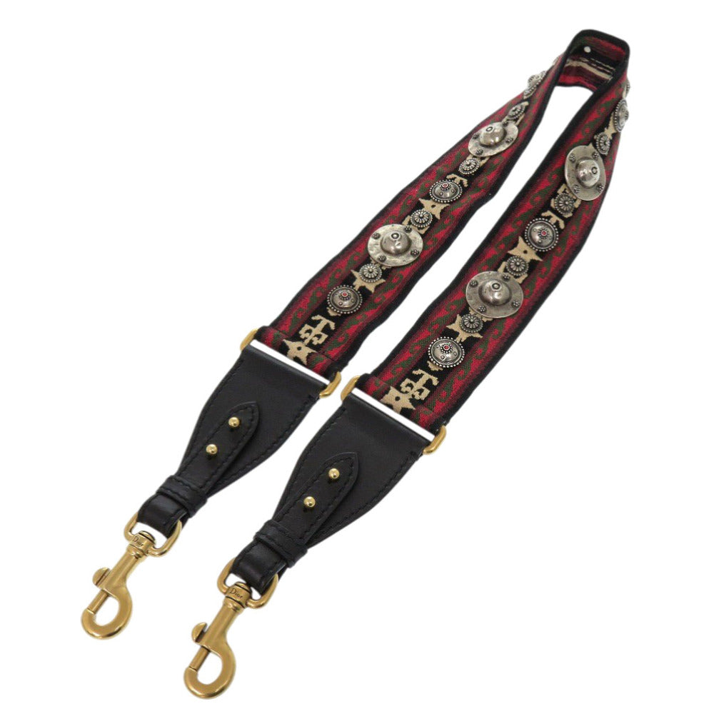 美品 クリスチャンディオール メダリオン キャンバス レザー レッド ブラック ショルダーストラップ 赤 黒 0404【中古】Christian Dior