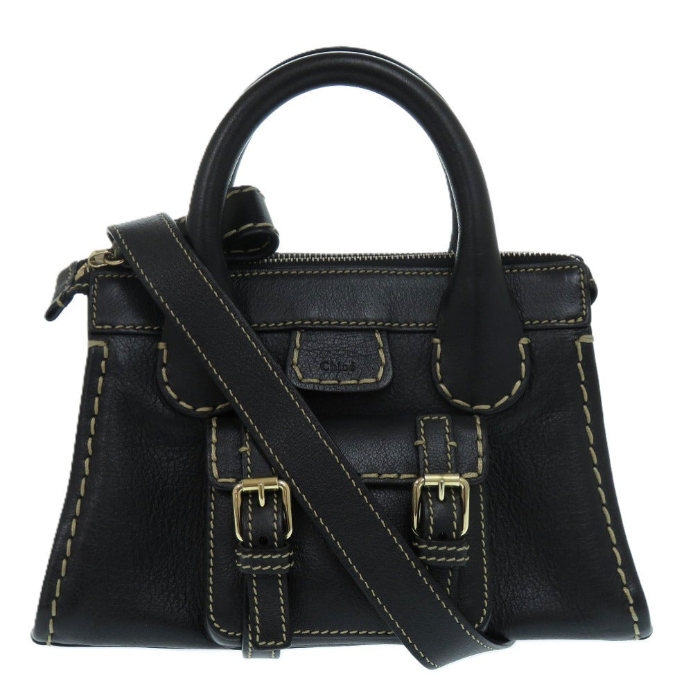 美品 クロエ ミニエディス レザー ブラック シルバー金具 0409 黒 ショルダーバッグ【中古】Chloe