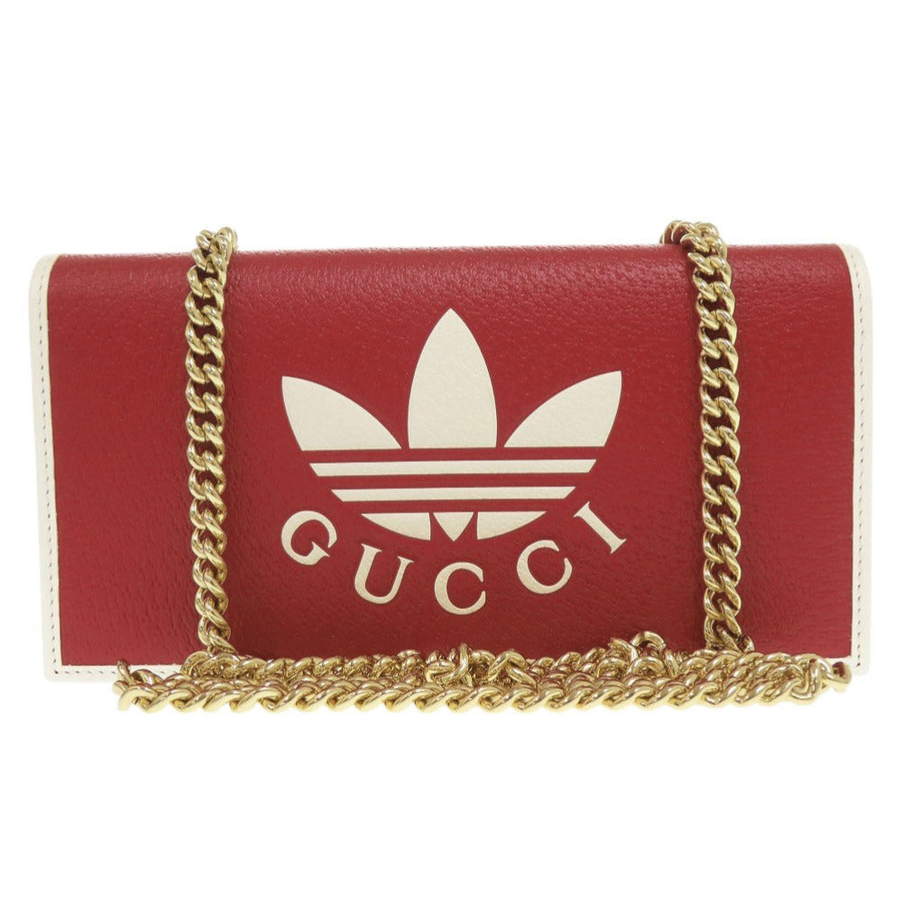 未使用品 グッチ × アディダス 621892 レザー レッド ホワイト チェーンウォレット ショルダーバッグ 0412【中古】GUCCI