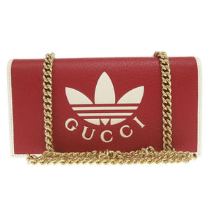 未使用品 グッチ × アディダス 621892 レザー レッド ホワイト チェーンウォレット ショルダーバッグ 0412【中古】GUCCI