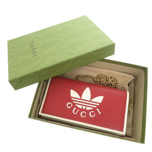 未使用品 グッチ × アディダス 621892 レザー レッド ホワイト チェーンウォレット ショルダーバッグ 0412【中古】GUCCI