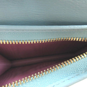 未使用 グッチ ばなにゃ 701009 レザー 水色 2つ折り財布 財布 0414【中古】GUCCI