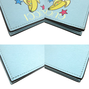 未使用 グッチ ばなにゃ 701009 レザー 水色 2つ折り財布 財布 0414【中古】GUCCI