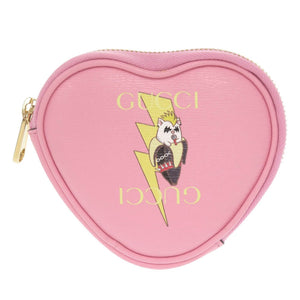 新品同様 グッチ × ばなにゃ ハートシェイプ 701062 レザー ピンク コインケース 0415【中古】GUCCI