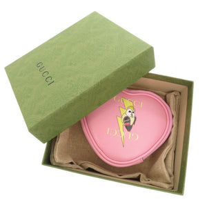 新品同様 グッチ × ばなにゃ ハートシェイプ 701062 レザー ピンク コインケース 0415【中古】GUCCI