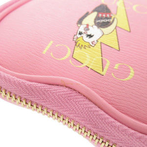 新品同様 グッチ × ばなにゃ ハートシェイプ 701062 レザー ピンク コインケース 0415【中古】GUCCI